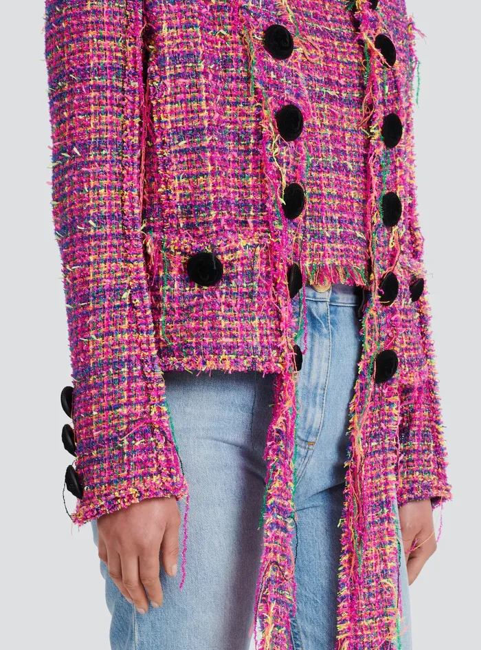Balmain Outerwear Womens Tweed Jacket Pink Balmain Outerwear Womens Tweed Jacket Pink
