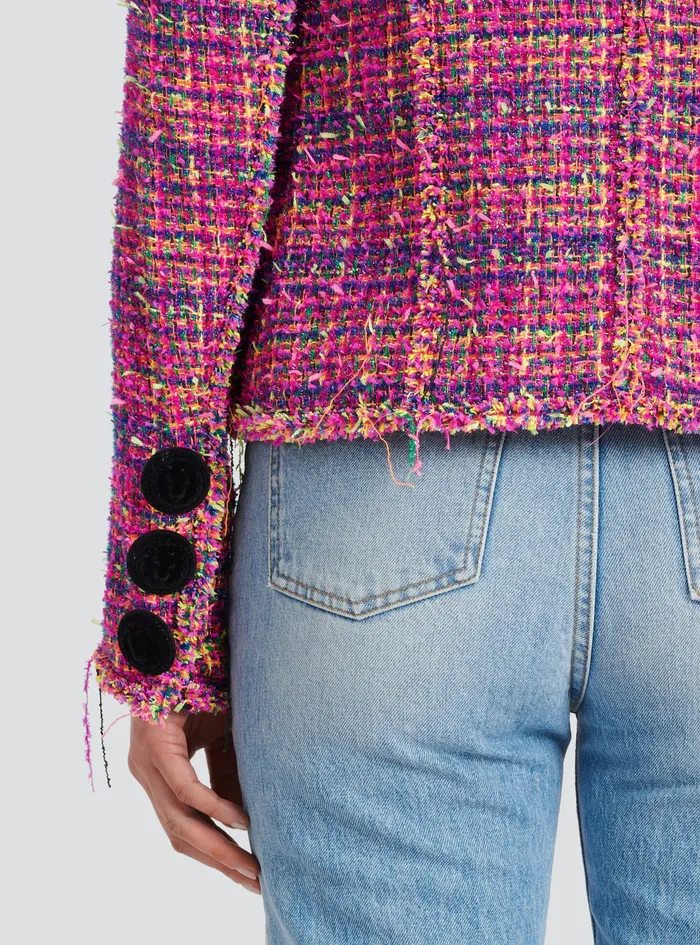 Balmain Outerwear Womens Tweed Jacket Pink Balmain Outerwear Womens Tweed Jacket Pink