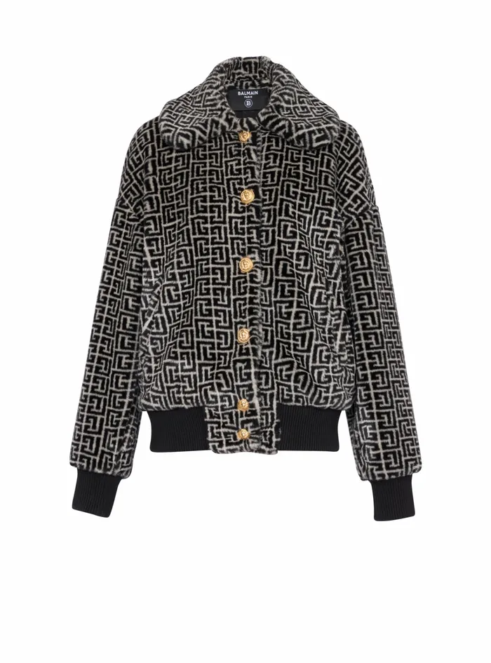 Balmain Outerwear Womens Wool Jacket With Monogram Patterns Black