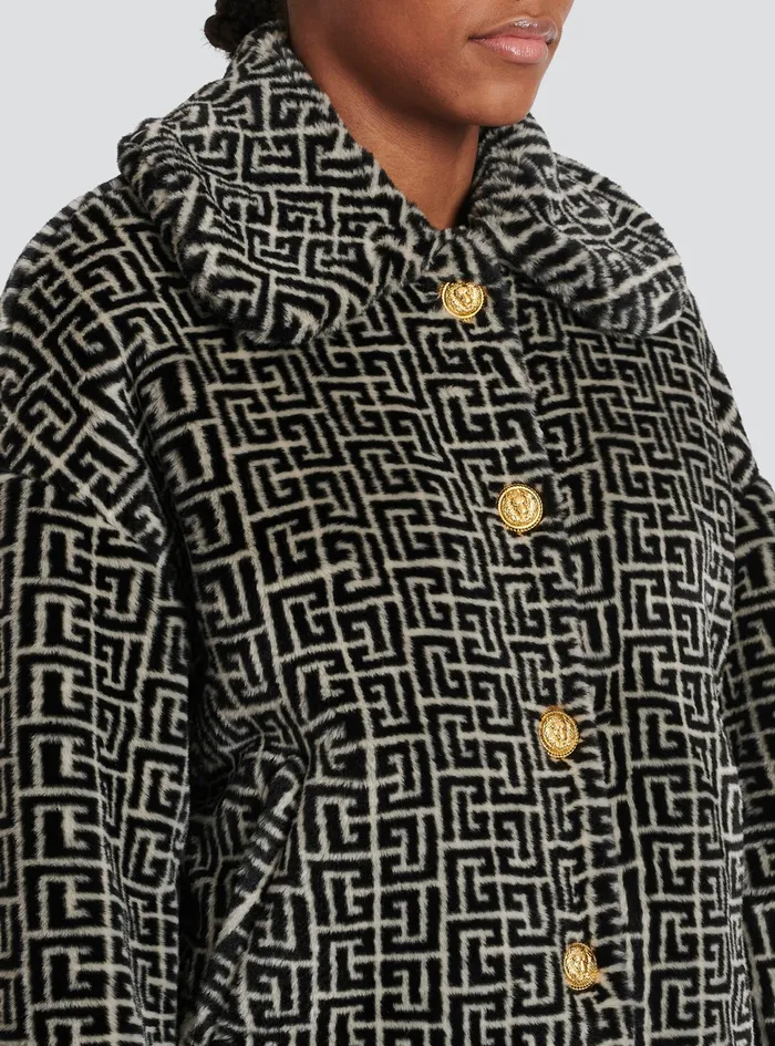 Balmain Outerwear Womens Wool Jacket With Monogram Patterns Black Balmain Outerwear Womens Wool Jacket With Monogram Patterns Black