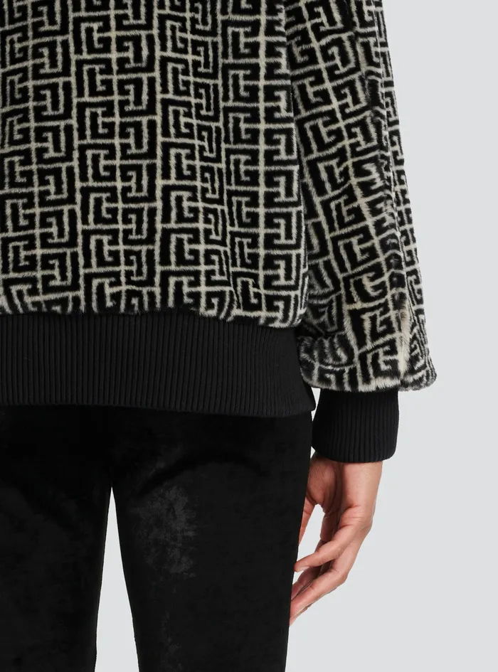 Balmain Outerwear Womens Wool Jacket With Monogram Patterns Black Balmain Outerwear Womens Wool Jacket With Monogram Patterns Black