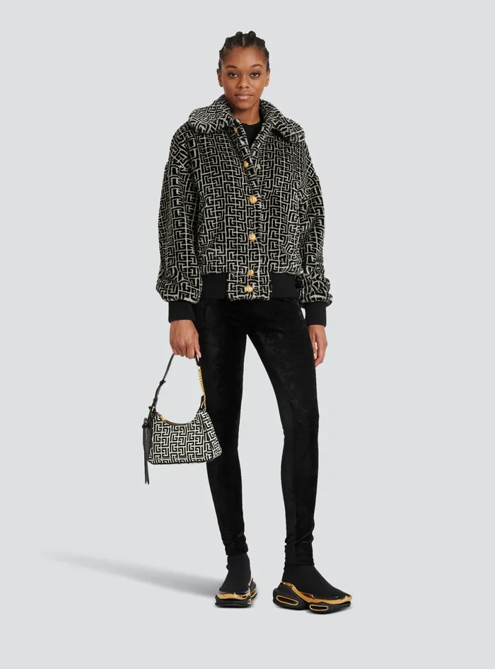 Balmain Outerwear Womens Wool Jacket With Monogram Patterns Black Balmain Outerwear Womens Wool Jacket With Monogram Patterns Black