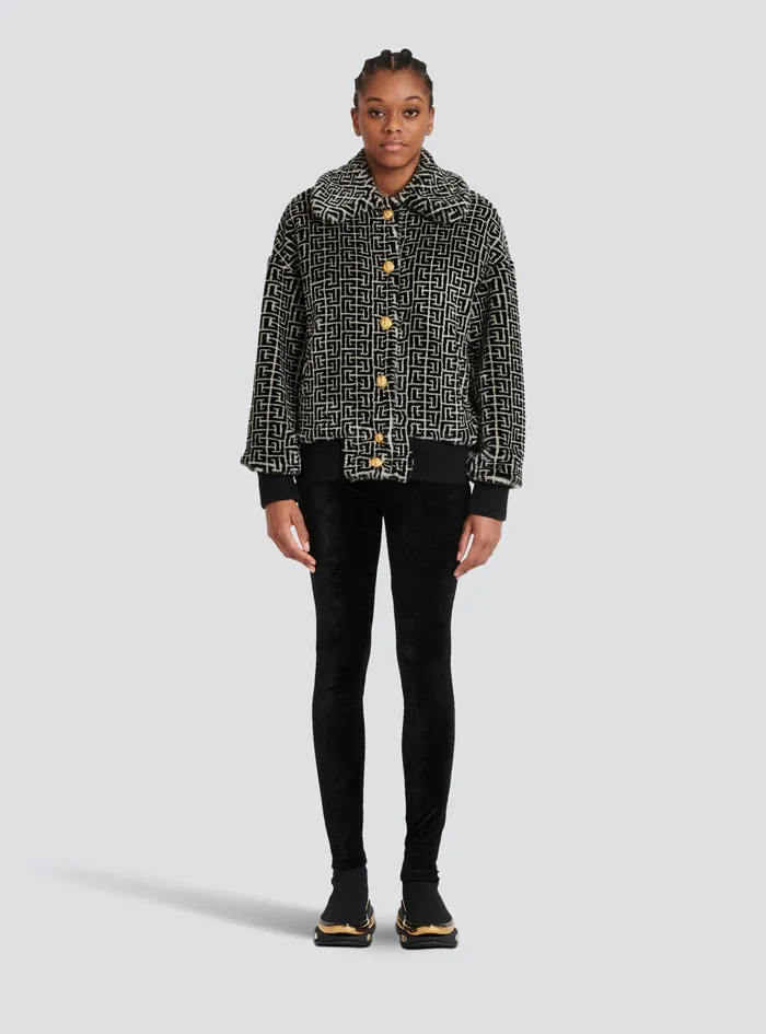 Balmain Outerwear Womens Wool Jacket With Monogram Patterns Black Balmain Outerwear Womens Wool Jacket With Monogram Patterns Black