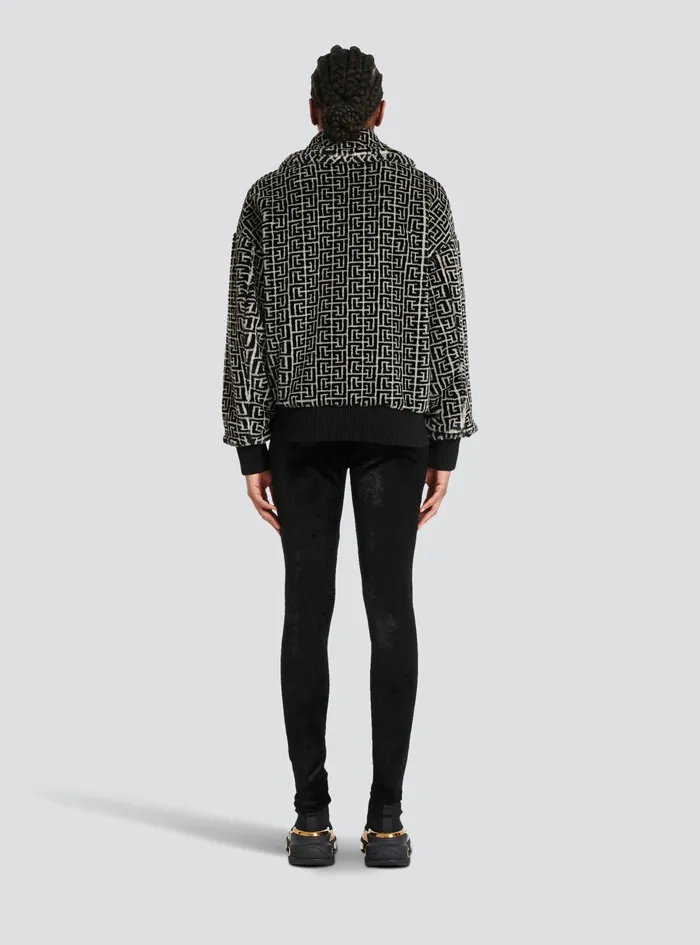 Balmain Outerwear Womens Wool Jacket With Monogram Patterns Black Balmain Outerwear Womens Wool Jacket With Monogram Patterns Black