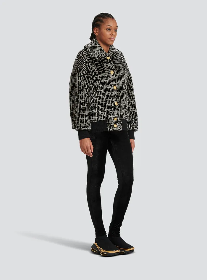 Balmain Outerwear Womens Wool Jacket With Monogram Patterns Black Balmain Outerwear Womens Wool Jacket With Monogram Patterns Black