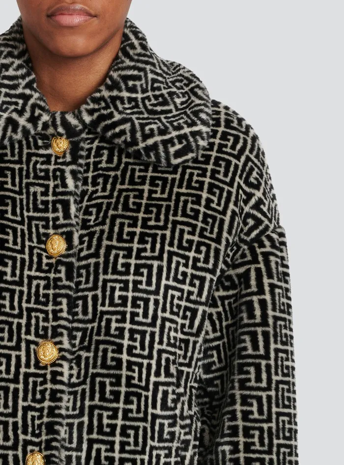 Balmain Outerwear Womens Wool Jacket With Monogram Patterns Black Balmain Outerwear Womens Wool Jacket With Monogram Patterns Black