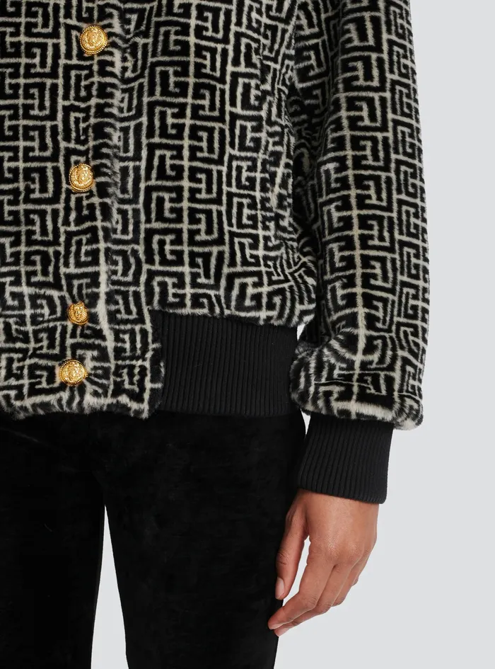 Balmain Outerwear Womens Wool Jacket With Monogram Patterns Black Balmain Outerwear Womens Wool Jacket With Monogram Patterns Black