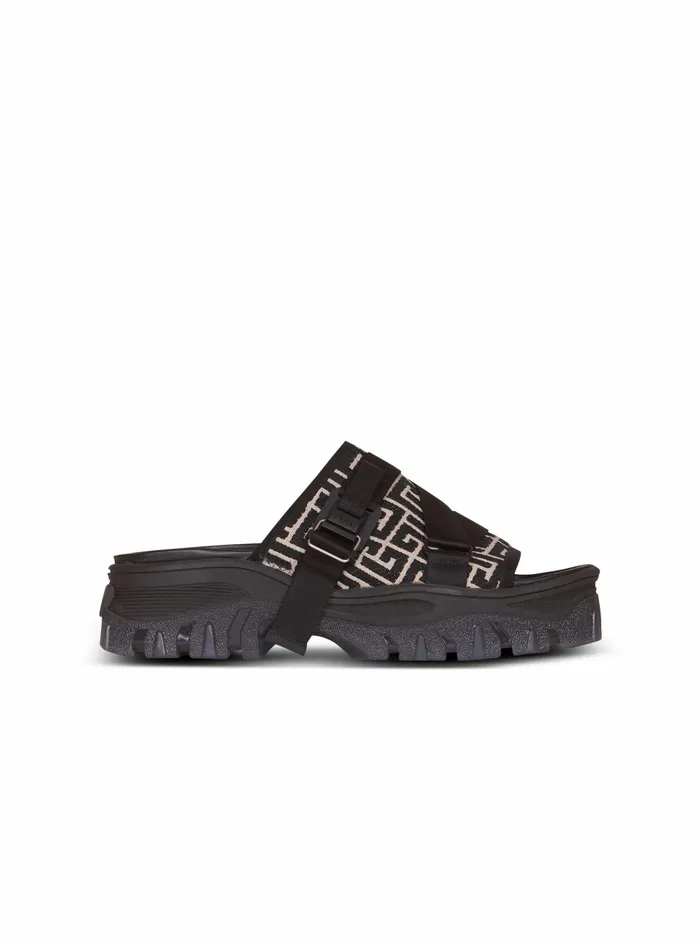 Balmain Sandals Mens Bicolor Monogram Jacquard Ulysse Mules Black