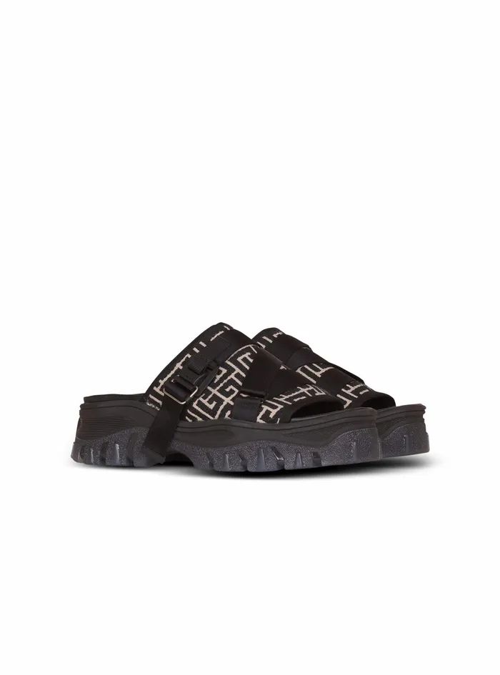 Balmain Sandals Mens Bicolor Monogram Jacquard Ulysse Mules Black Balmain Sandals Mens Bicolor Monogram Jacquard Ulysse Mules Black