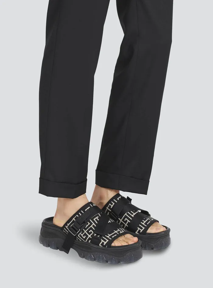 Balmain Sandals Mens Bicolor Monogram Jacquard Ulysse Mules Black Balmain Sandals Mens Bicolor Monogram Jacquard Ulysse Mules Black
