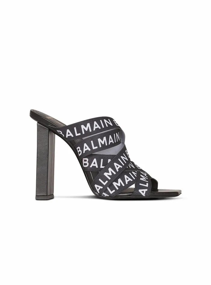 Balmain Sandals Womens Union Sandals With Balmain Logo Print Black