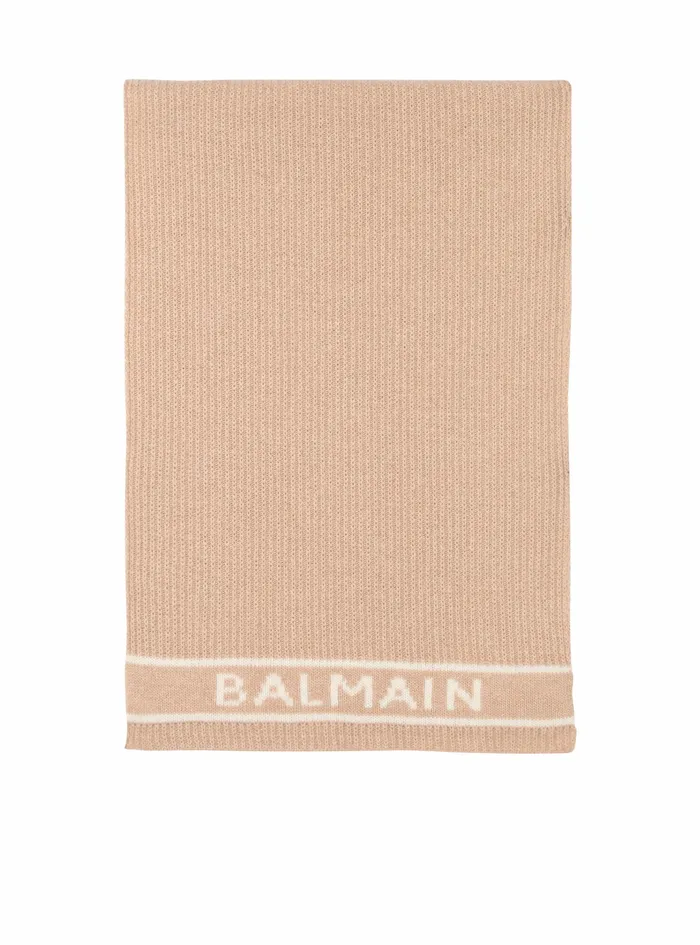 Balmain Scarves Mens Wool And Cashmere Scarf With Embroidered Balmain Logo Beige Balmain Scarves Mens Wool And Cashmere Scarf With Embroidered Balmain Logo Beige