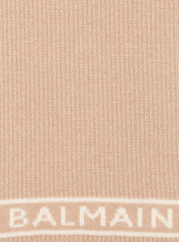 Balmain Scarves Mens Wool And Cashmere Scarf With Embroidered Balmain Logo Beige