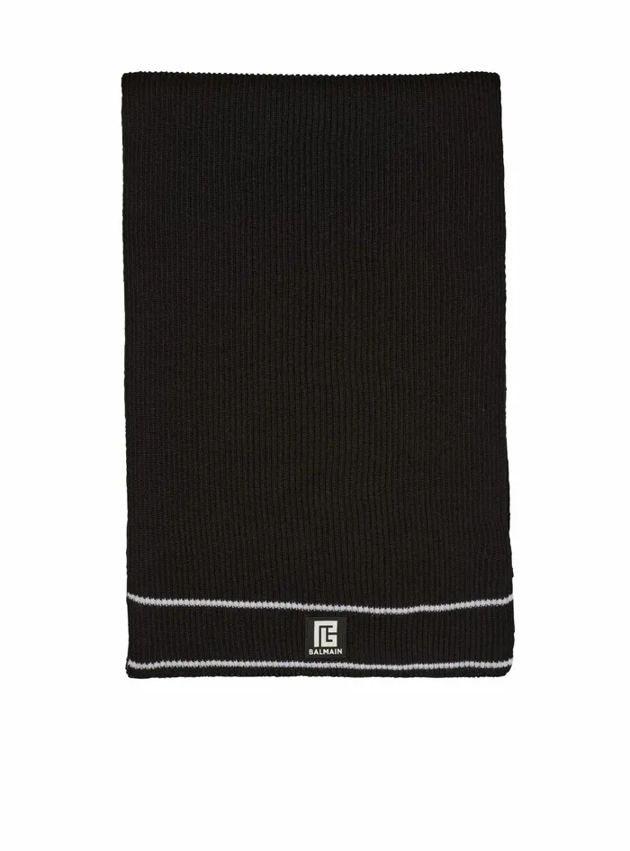 Balmain Scarves Mens Wool Scarf With Balmain Logo Black