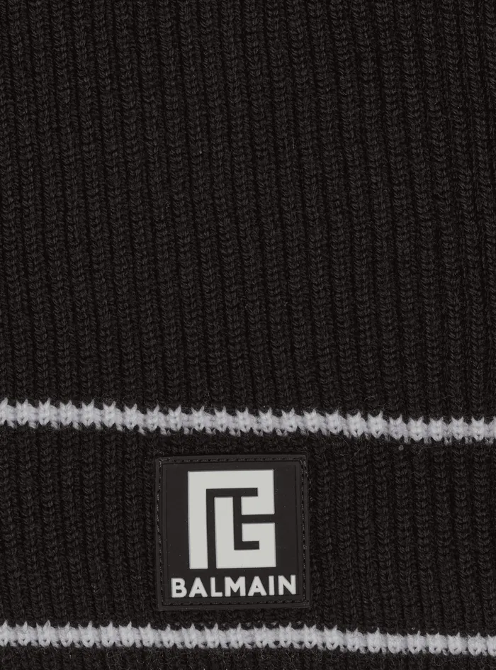 Balmain Scarves Mens Wool Scarf With Balmain Logo Black Balmain Scarves Mens Wool Scarf With Balmain Logo Black