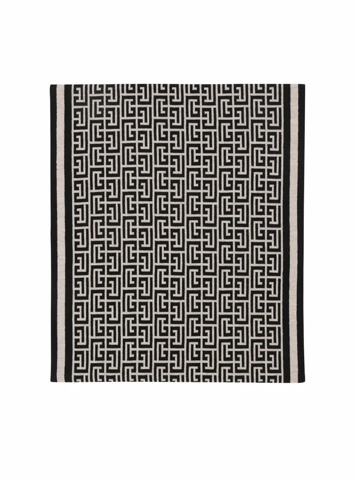 Balmain Scarves Mens Wool Scarf With Balmain Monogram Black