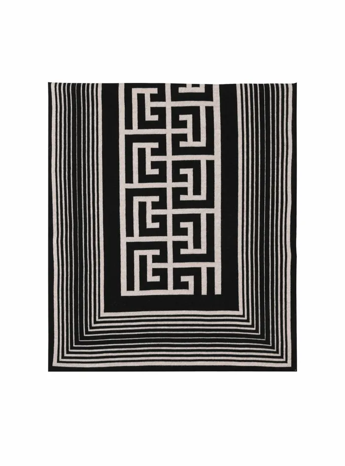 Balmain Scarves Mens Wool Scarf With Balmain Monogram Pattern Black