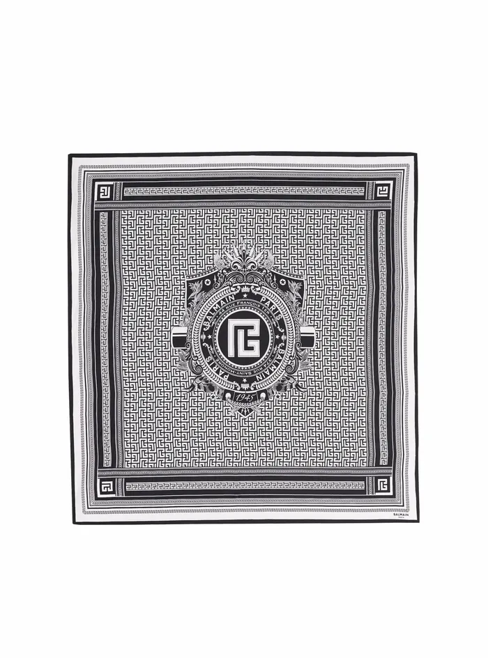 Balmain Scarves Womens Silk Scarf With Balmain Monogram White