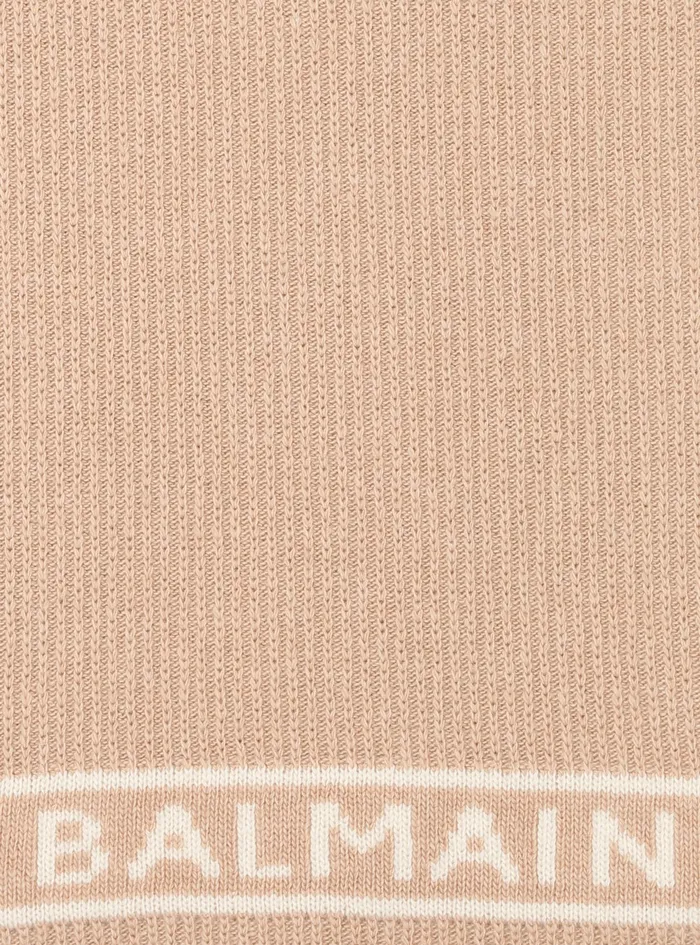 Balmain Scarves Womens Wool Scarf With Balmain Logo Beige Balmain Scarves Womens Wool Scarf With Balmain Logo Beige