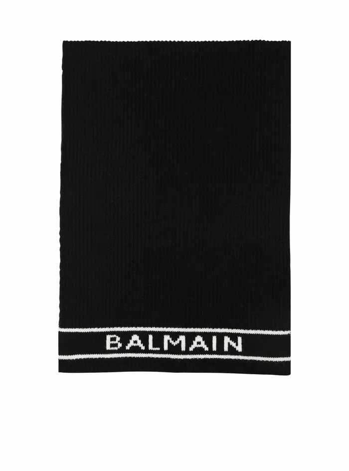 Balmain Scarves Womens Wool Scarf With Balmain Logo Black
