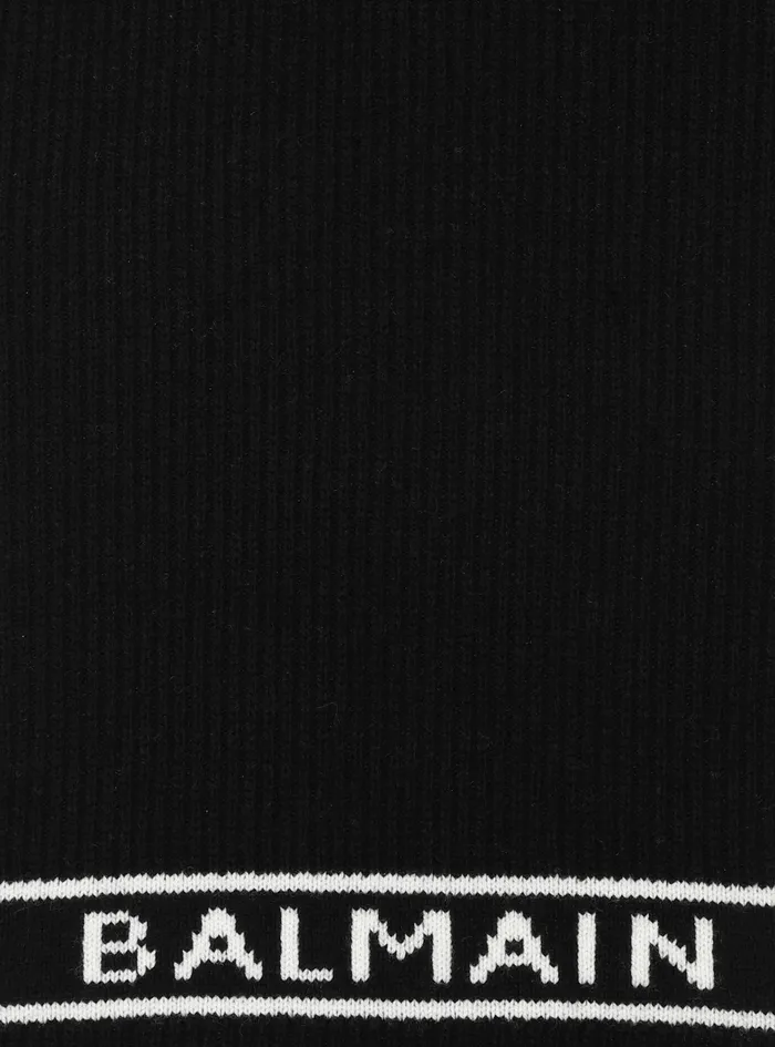 Balmain Scarves Womens Wool Scarf With Balmain Logo Black