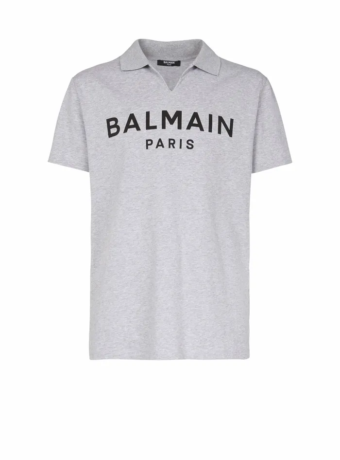 Balmain Shirts And Polos Mens Cotton Polo With Balmain Logo Print Grey