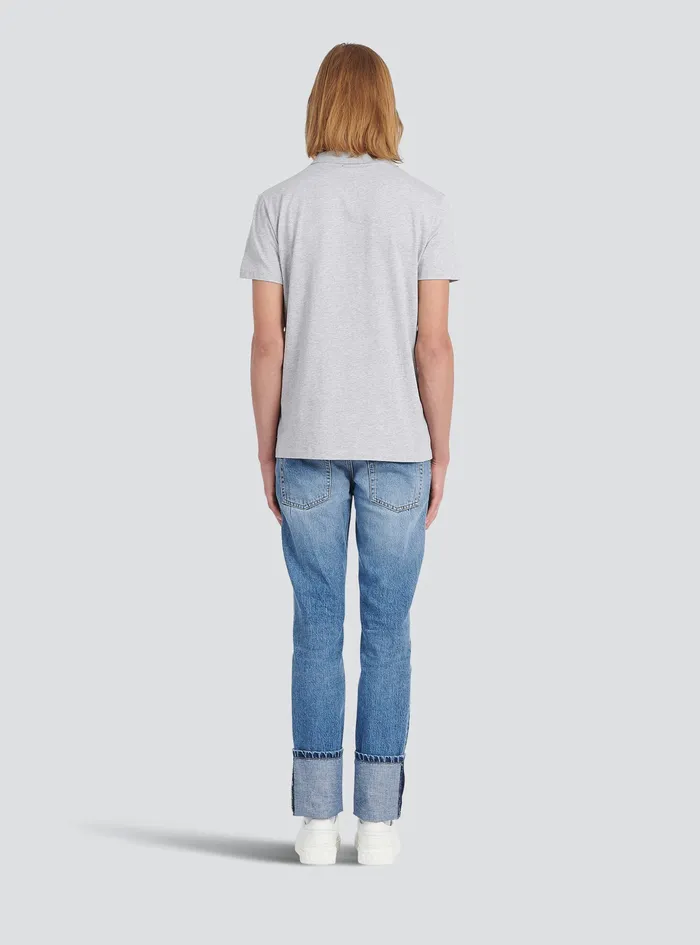 Balmain Shirts And Polos Mens Cotton Polo With Balmain Logo Print Grey Balmain Shirts And Polos Mens Cotton Polo With Balmain Logo Print Grey