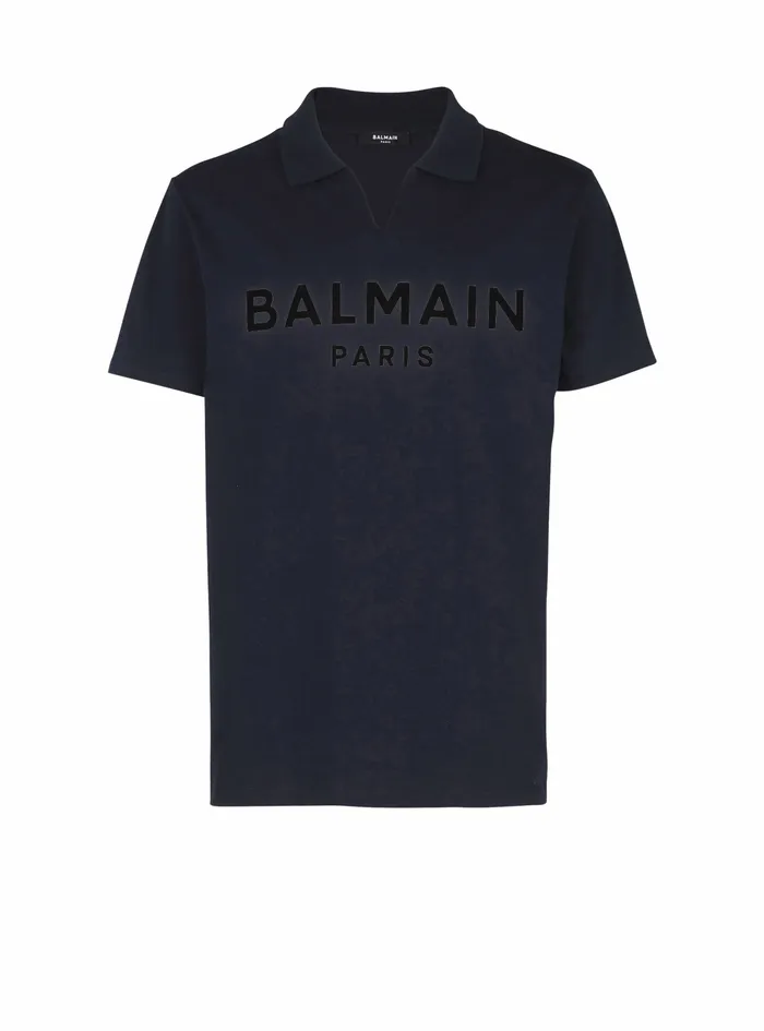 Balmain Shirts And Polos Mens Cotton Polo With Black Balmain Logo Print Black Balmain Shirts And Polos Mens Cotton Polo With Black Balmain Logo Print Black