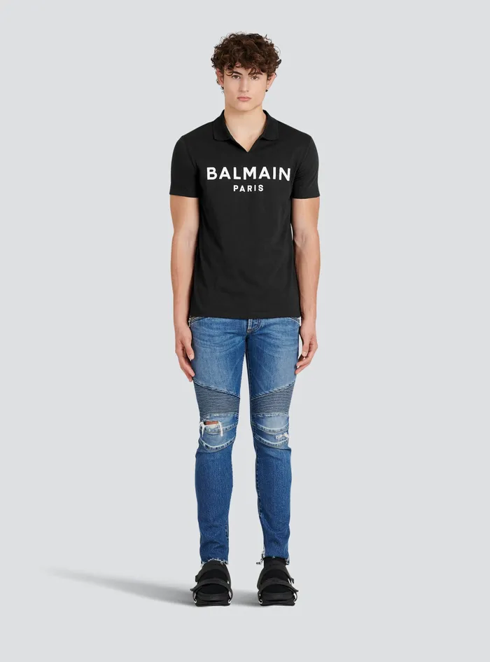 Balmain Shirts And Polos Mens Cotton Polo With Black Balmain Logo Print Black Balmain Shirts And Polos Mens Cotton Polo With Black Balmain Logo Print Black