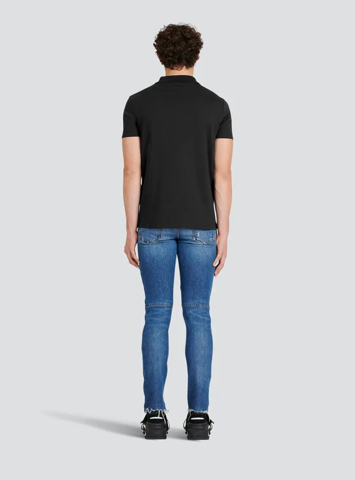 Balmain Shirts And Polos Mens Cotton Polo With Black Balmain Logo Print Black Balmain Shirts And Polos Mens Cotton Polo With Black Balmain Logo Print Black