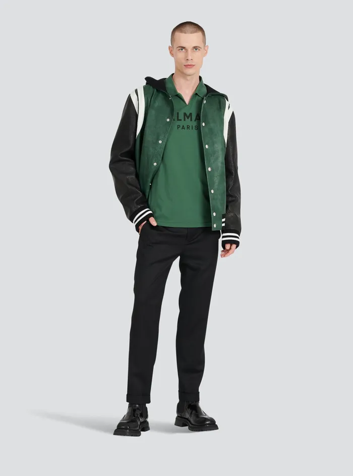 Balmain Shirts And Polos Mens Cotton Polo With Black Balmain Logo Print Green