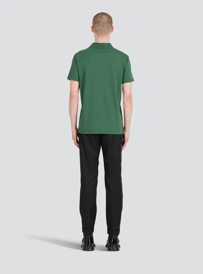 Balmain Shirts And Polos Mens Cotton Polo With Black Balmain Logo Print Green