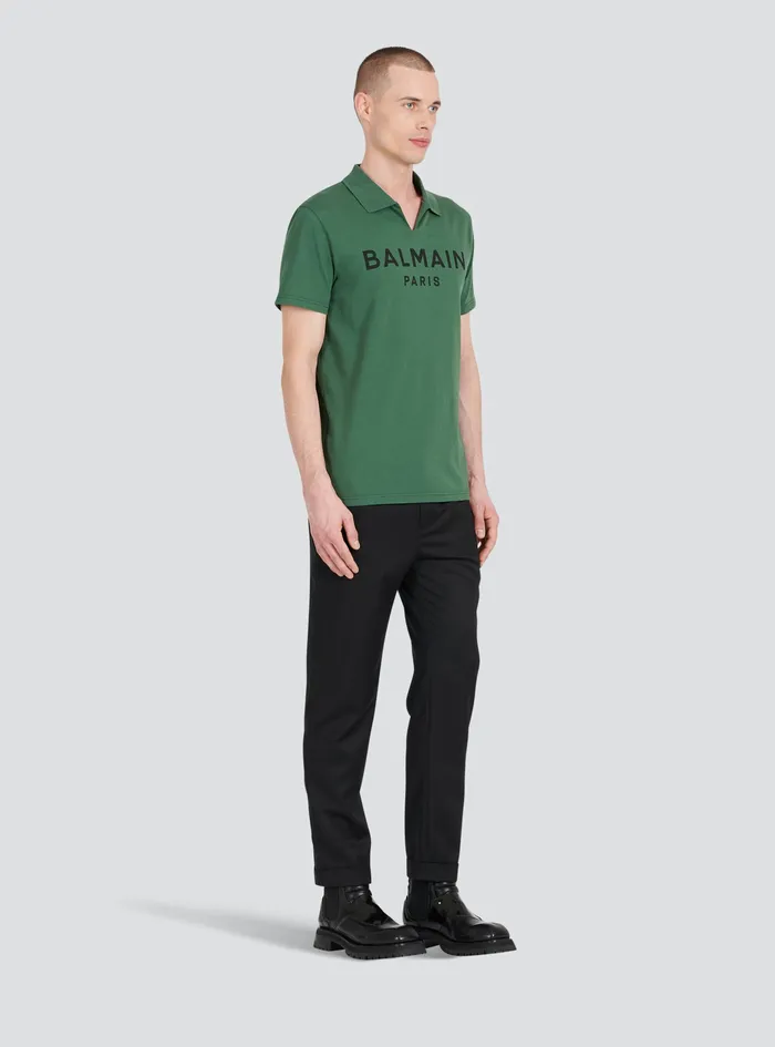 Balmain Shirts And Polos Mens Cotton Polo With Black Balmain Logo Print Green