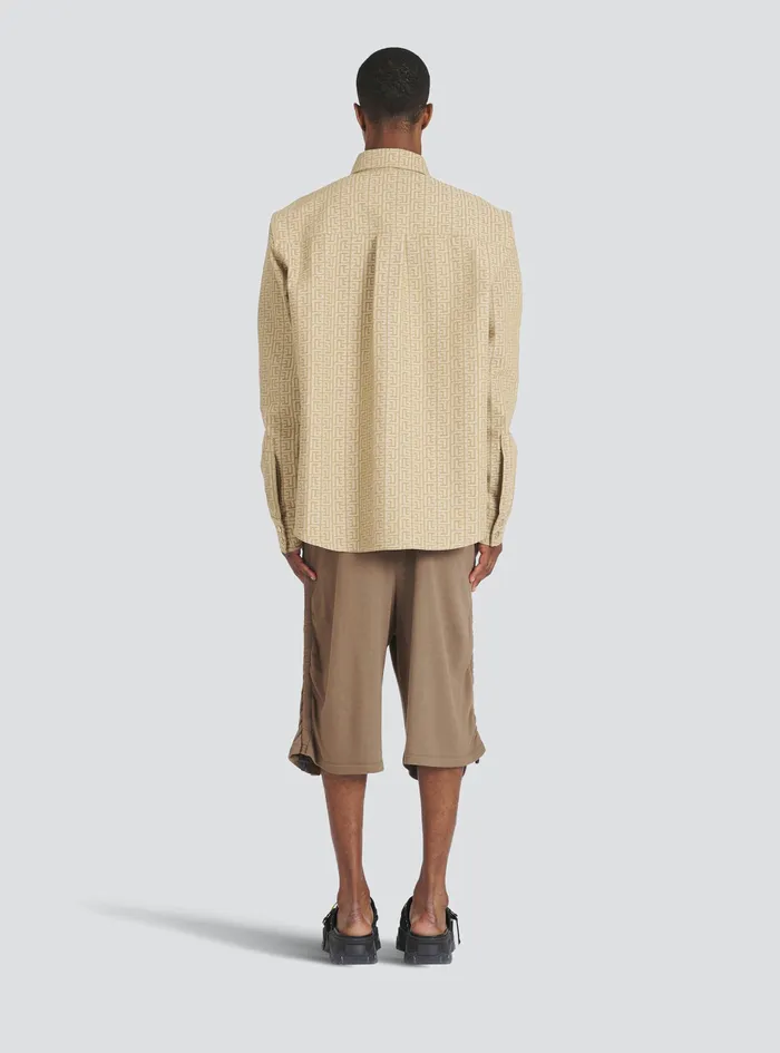 Balmain Shirts And Polos Mens Cotton Shirt With Balmain Jacquard Monogram Beige
