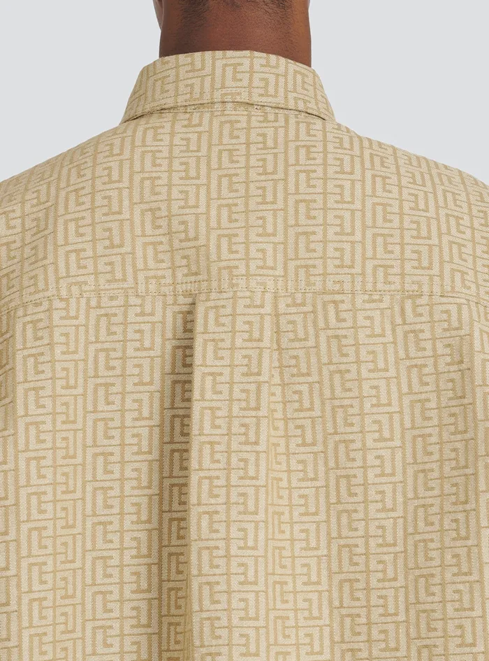 Balmain Shirts And Polos Mens Cotton Shirt With Balmain Jacquard Monogram Beige