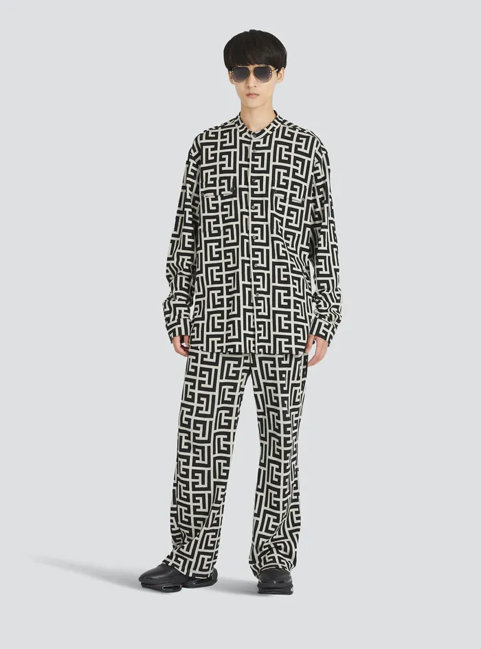 Balmain Shirts And Polos Mens Cotton Shirt With Maxi Balmain Monogram Print Black Balmain Shirts And Polos Mens Cotton Shirt With Maxi Balmain Monogram Print Black