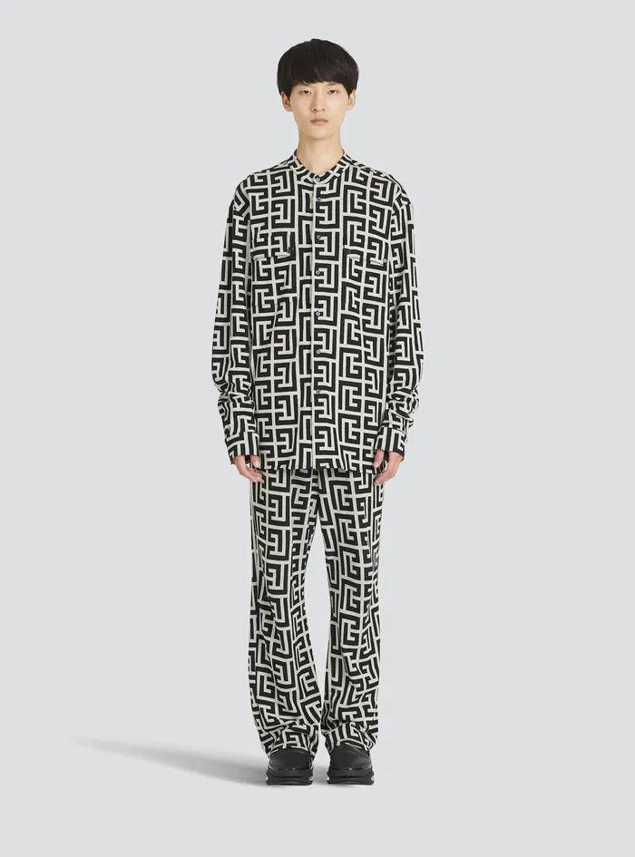 Balmain Shirts And Polos Mens Cotton Shirt With Maxi Balmain Monogram Print Black Balmain Shirts And Polos Mens Cotton Shirt With Maxi Balmain Monogram Print Black