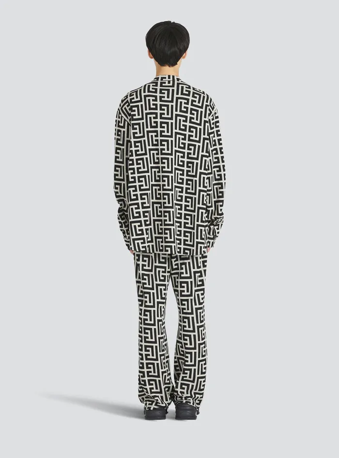 Balmain Shirts And Polos Mens Cotton Shirt With Maxi Balmain Monogram Print Black Balmain Shirts And Polos Mens Cotton Shirt With Maxi Balmain Monogram Print Black