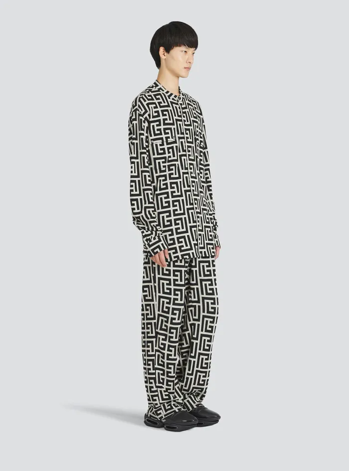 Balmain Shirts And Polos Mens Cotton Shirt With Maxi Balmain Monogram Print Black Balmain Shirts And Polos Mens Cotton Shirt With Maxi Balmain Monogram Print Black