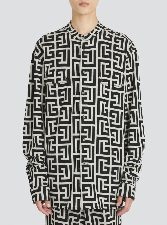 Balmain Shirts And Polos Mens Cotton Shirt With Maxi Balmain Monogram Print Black Balmain Shirts And Polos Mens Cotton Shirt With Maxi Balmain Monogram Print Black
