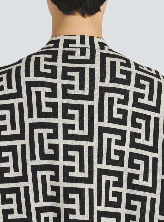 Balmain Shirts And Polos Mens Cotton Shirt With Maxi Balmain Monogram Print Black Balmain Shirts And Polos Mens Cotton Shirt With Maxi Balmain Monogram Print Black