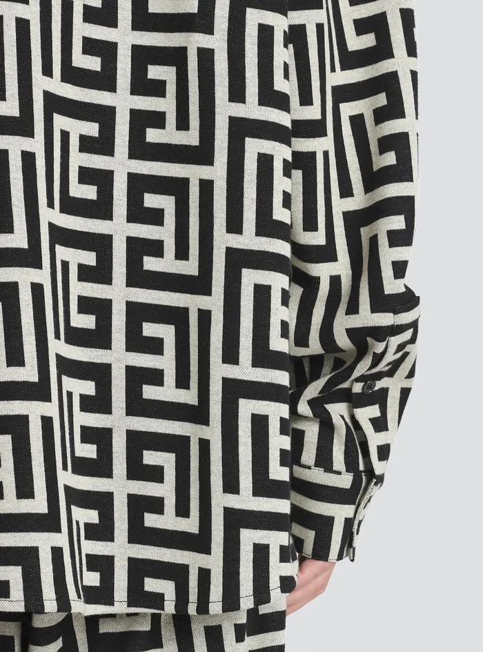 Balmain Shirts And Polos Mens Cotton Shirt With Maxi Balmain Monogram Print Black Balmain Shirts And Polos Mens Cotton Shirt With Maxi Balmain Monogram Print Black