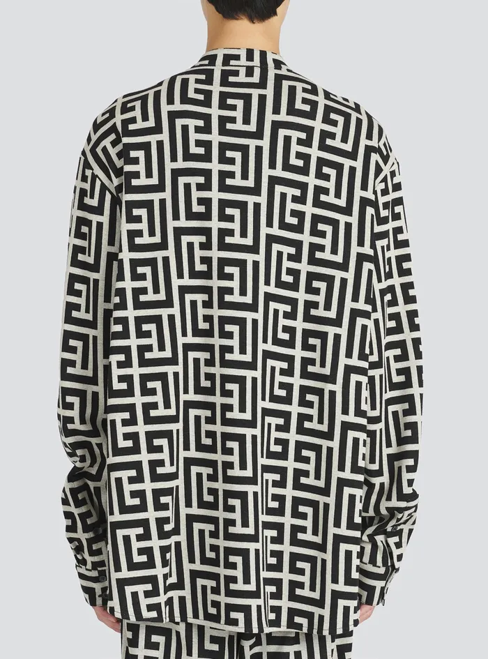 Balmain Shirts And Polos Mens Cotton Shirt With Maxi Balmain Monogram Print Black Balmain Shirts And Polos Mens Cotton Shirt With Maxi Balmain Monogram Print Black