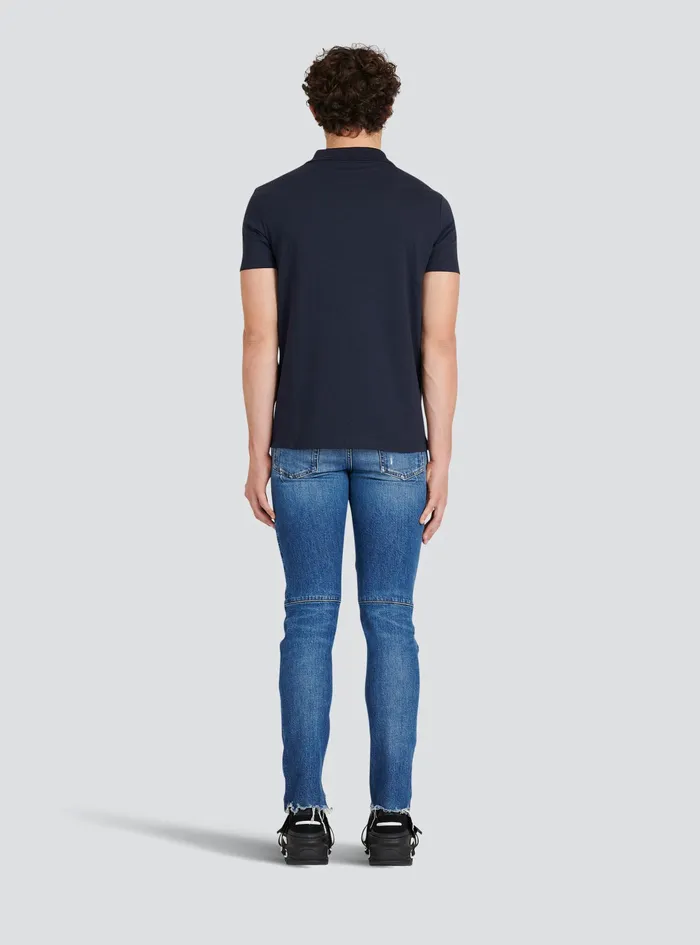 Balmain Shirts And Polos Mens EecoDesigned Cotton Polo With Black Balmain Logo Print Navy Balmain Shirts And Polos Mens EecoDesigned Cotton Polo With Black Balmain Logo Print Navy
