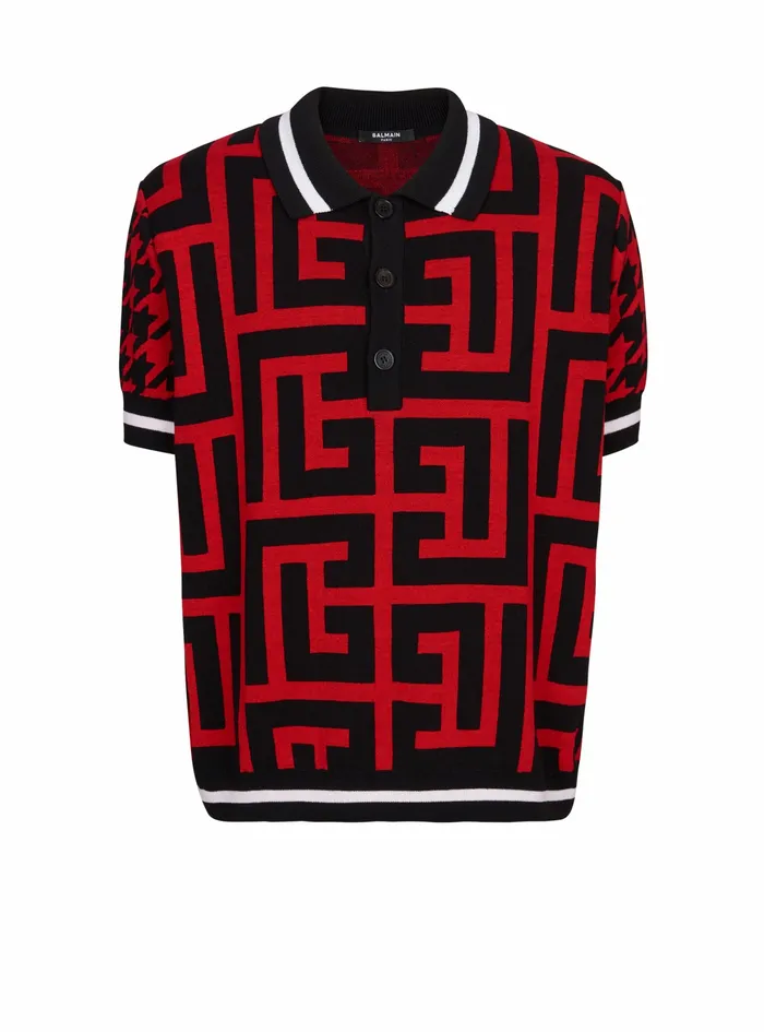 Balmain Shirts And Polos Mens Houndstooth Print Polo Red