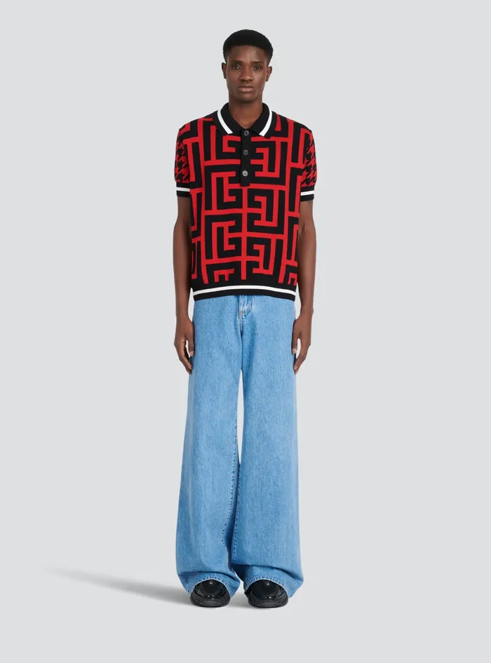 Balmain Shirts And Polos Mens Houndstooth Print Polo Red