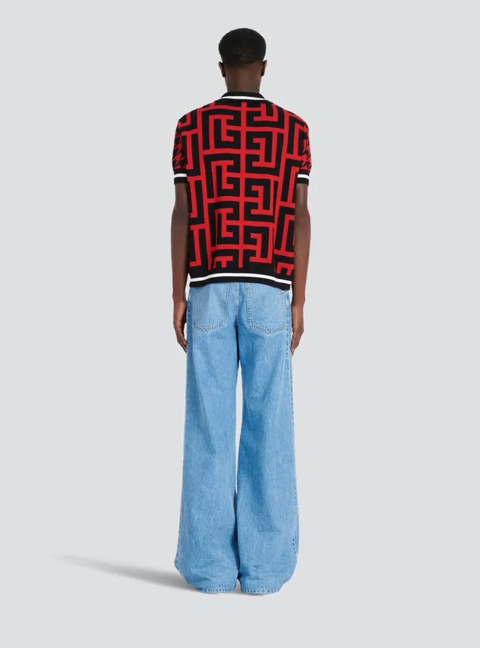 Balmain Shirts And Polos Mens Houndstooth Print Polo Red