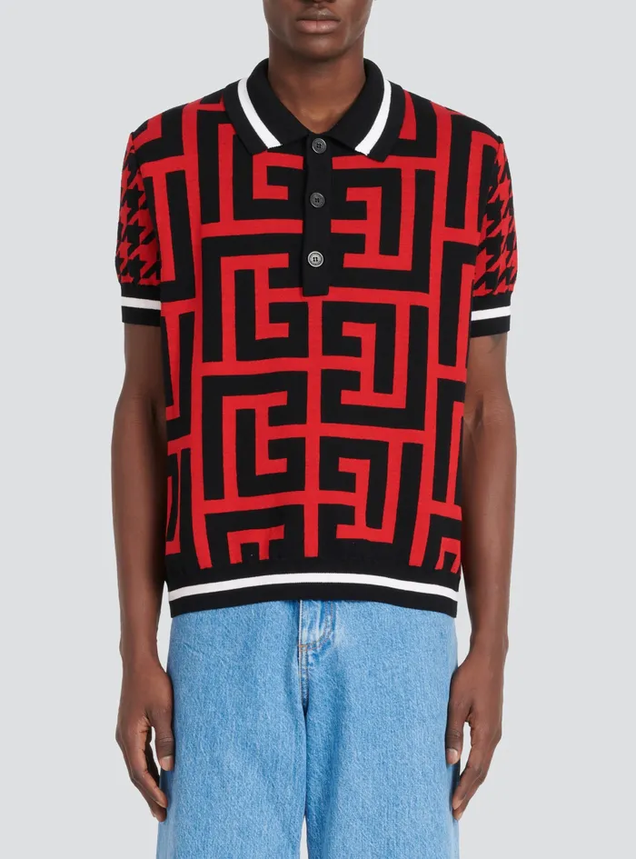 Balmain Shirts And Polos Mens Houndstooth Print Polo Red