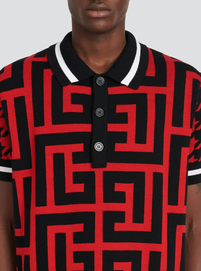 Balmain Shirts And Polos Mens Houndstooth Print Polo Red