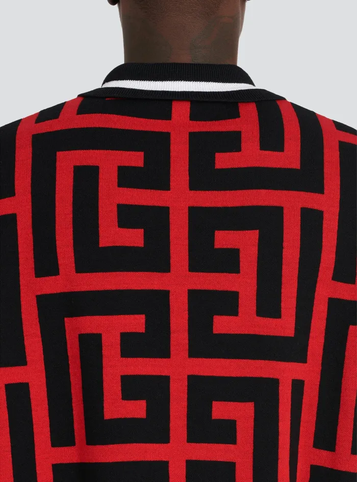 Balmain Shirts And Polos Mens Houndstooth Print Polo Red